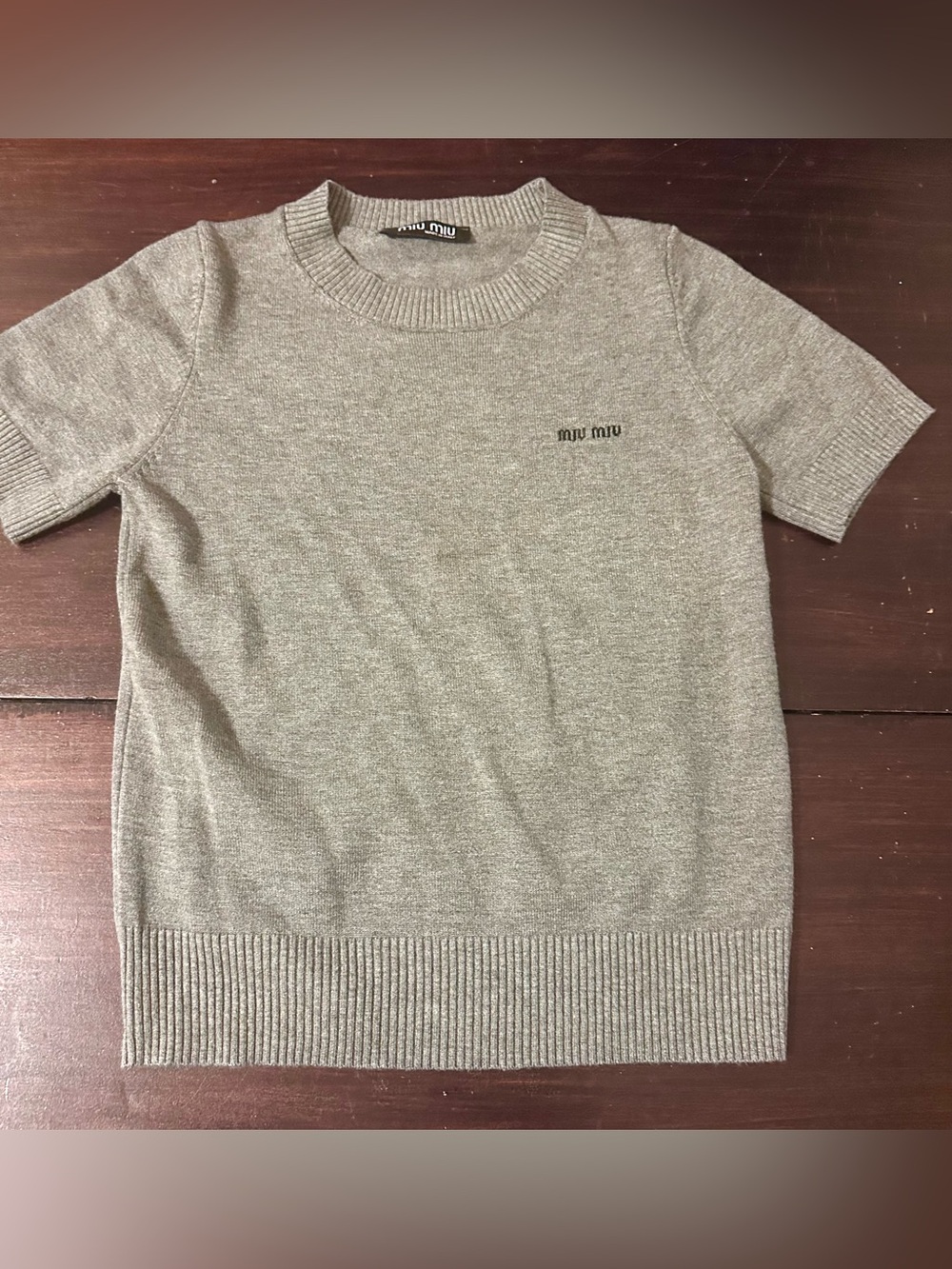 Miu Miu Gray Short-Sleeve Crewneck Sweater